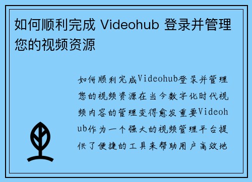 如何顺利完成 Videohub 登录并管理您的视频资源